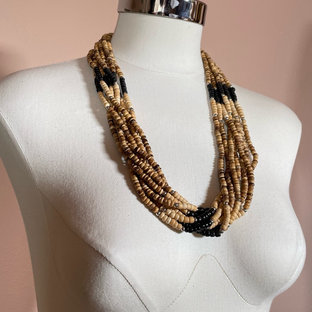 Vintage Real Wood Boho Natural Southwestern Summer Festival Statement Necklace - Picture 8 of 9